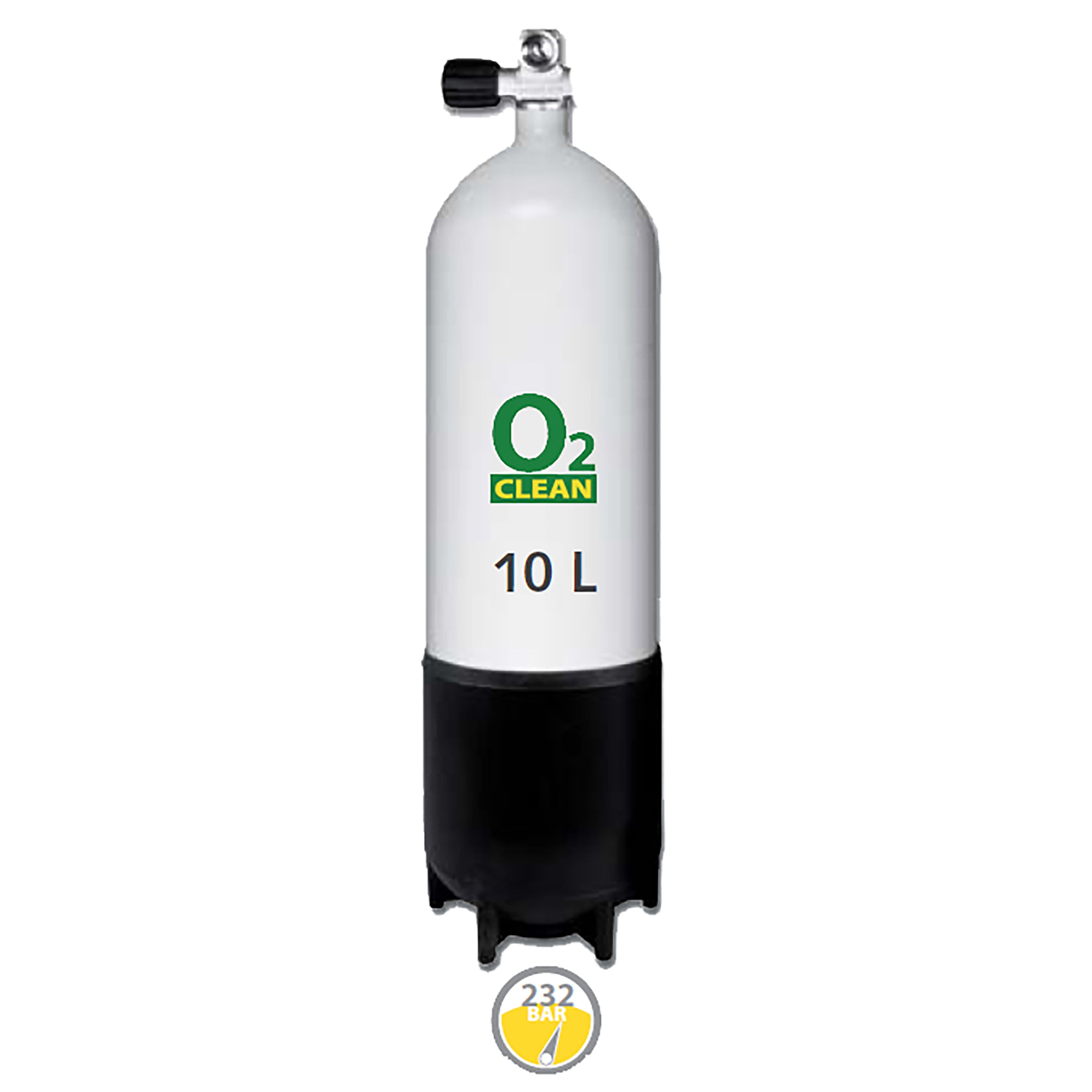 10L Stålflaske 230 Bar / DIN ventil m.fod
