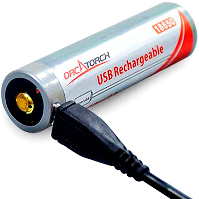OrcaTorch - 18650 batteri m. USB-opladning